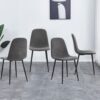Modern Mid Century Style Dining Chairs (Set of 4) With Soft Linen Fabric And Metal Legs - Dark Gray - Image 2