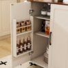 Kitchen Island Cart With Foldable Tabletop & Drop Leaf Mobile Breakfast Bar With Wood Top And Storage - White / Walnut - Image 15