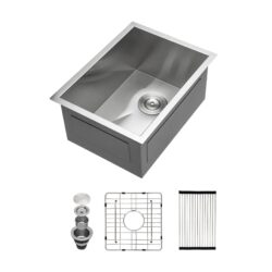 14" Undermount Stainless Steel Kitchen Sink 16 Gauge 9" Deep Single Bowl - Brushed Nickel