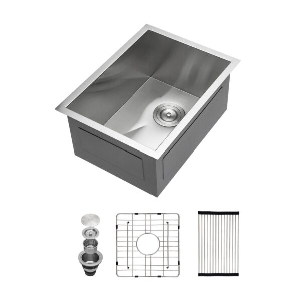 14" Undermount Stainless Steel Kitchen Sink 16 Gauge 9" Deep Single Bowl - Brushed Nickel
