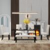 Farmhouse 6 Piece Dining Table Set With Rectangular Wood Table, 4 Upholstered Chairs, Bench - Espresso - Image 3