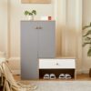 Modern Multi Functional Shoe Storage Bench & Cabinets With Adjustable Shelves - Gray / Natural Wood / White - Image 4