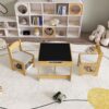 3 In 1 Kids Study Table & Chairs Set Multi Functional Activity Table With Detachable Blackboard Top - Natural Wood - Image 4