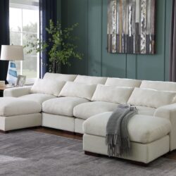 Tatman - Linen Blend Sectional With 2 Ottomans - Beige