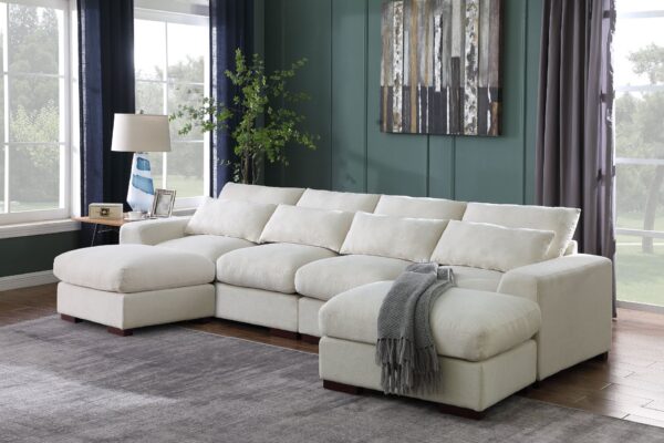 Tatman - Linen Blend Sectional With 2 Ottomans - Beige