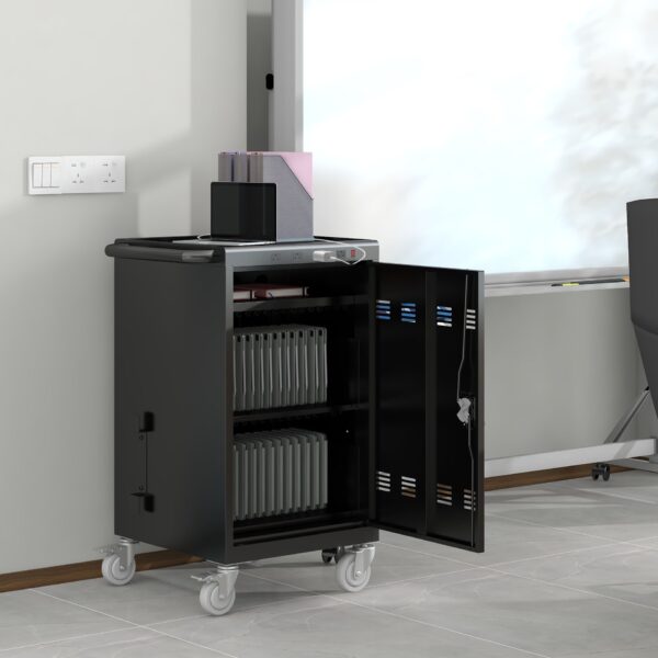 Mobile Charging Cart For Tablets Laptops 35 Device Capacity Matt Metal - Matt Black
