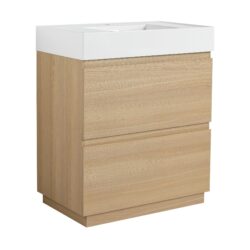 Modern Bathroom Vanity With Single Sink And Double Drawer, Freestanding Engineered Wood Cabinet - Oak