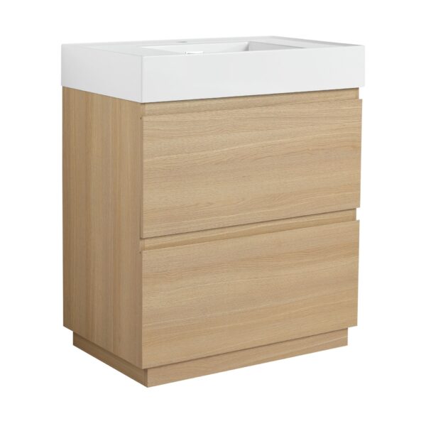 Modern Bathroom Vanity With Single Sink And Double Drawer, Freestanding Engineered Wood Cabinet - Oak