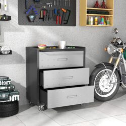 Heavy Duty Metal Storage Cabinet With Wheels 3 Drawer Tool Cabinet For Garage, Office, And Home Organizer Solutions - Black