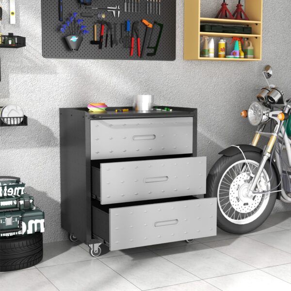 Heavy Duty Metal Storage Cabinet With Wheels 3 Drawer Tool Cabinet For Garage, Office, And Home Organizer Solutions - Black