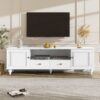 Modern TV Stand For TVs Up To 80", Entertainment Center With Open Compartment, TV Storage Cabinet With 2 Drawers, 2 Cabinets And 5 Solid Legs For Living Room - White - Image 4