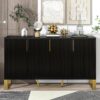 Modern Sideboard With Four Doors, Metal Handles & Legs And Adjustable Shelves Kitchen Cabinet - Black - Image 3