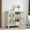 Modern Retro Sideboard Buffet Storage Cabinet With Adjustable Shelves And Tempered Glass Doors - Cream Color - Image 3