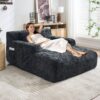 Chenille Interior Lazy Sofa Chaise Lounge Armchair With 3 Pillows And Armrests, Soft Chenille - Black - Image 9