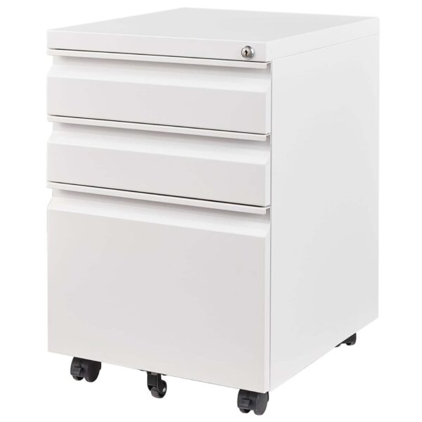 Mobile 3 Drawer File Cabinet With Lock, Metal Organizer For Home Office - Black