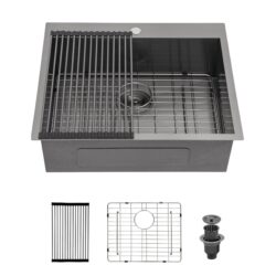 25" Drop In Kitchen Sink 16 Gauge Stainless Steel Topmount - Light Gray