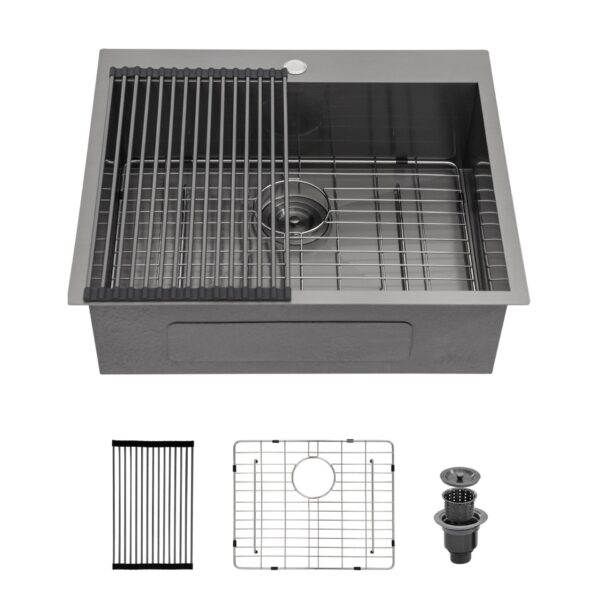 25" Drop In Kitchen Sink 16 Gauge Stainless Steel Topmount - Light Gray