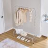 Heavy Duty Iron Garment Rack With Basket On Wheels - Silver - Image 2