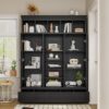 Hall Tree With Bench And 5 Storage Cubbies, Modern Entryway Storage Organizer Cabinet With 4 Doors, 5 Drawers And Adjustable Shelves For Hallway, Entryway, Living Room - Black - Image 5