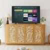 Contemporary Wave Shaped 64" TV Stand With Rattan Doors Wood - Natural - Image 4