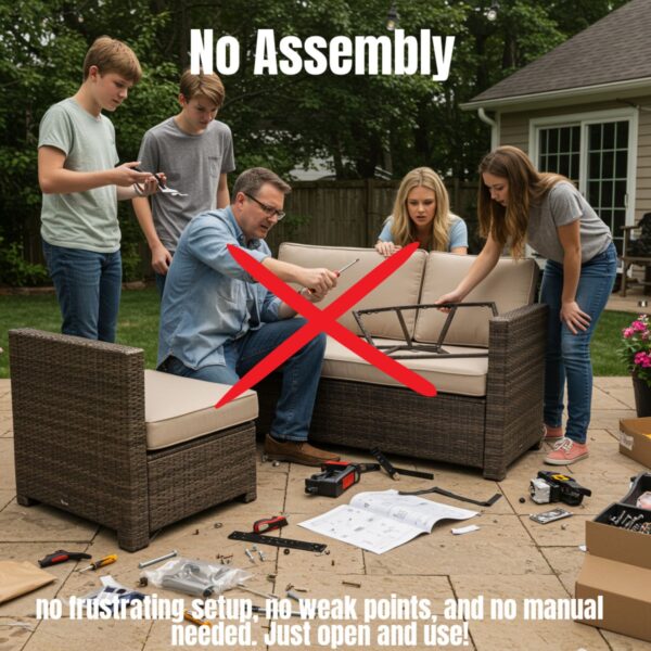 6 Person Patio Set With Premium Cushions And Rattan Wicker Frame - Dark Blue / Gray Mix