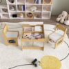 3 In 1 Kids Study Table & Chairs Set Multi Functional Activity Table With Detachable Blackboard Top - Natural Wood - Image 5