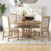 Farmhouse 5 Piece Dining Set With Extendable Round Table And Upholstered Chairs - Natural Wood Wash - Image 9
