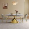 Modern Luxury Marble Dining Table Set Oval Kitchen Table With Stainless Steel Base - Gold / White Print - Image 9