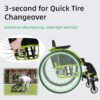 Premium Lightweight Foldable Sport Wheelchair All Body Sturdy & Comfortable 250Lbs Capacity Easy Folding 24" Sports Tires Perfect For Outdoor - Black / Green - Image 5