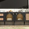 Rattan TV Stand With 3 Cabinets & 2 Drawers, Rattan-Inspired Media Console Table For Tvs Up To 80'', LED Light Entertainment Center, TV Cabinet For Living Room - Black - Image 31