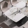 Modern Artificial Stone Pandora White Curved Metal Leg Dining Table, Can Accommodate 6-8 People - Antique White - Image 3