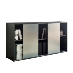 Metro - Contemporary TV Stand With 2 Shelves And Sliding Doors - Silver