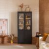 Mid Century Modern Style Tall Display Cabinet With Glass Doors For Collectibles - Black - Image 4