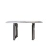 63" Modern Artificial Stone Pandora White Curved Metal Leg Dining Table, 6 People - Antique White / Black - Image 3