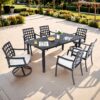 7 Pieces Modern Classic Outdoor Patio Dining Set With Rectangular Table, 6 Chairs, Cast, Sunbrella Cushions - Ember Black - Image 2