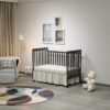 Crib 3 In 1 Convertible, Made Of Sustainable Pinewood, Non Toxic Finish, Comes With Locking Wheels, Wooden Nursery Furniture - Storm Black - Image 6