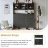 Multifunctional Tipping Bucket Shoe Cabinet With Storage Shelf & 6 Flip Drawers, Large Hall Tree With Tempered Glass Doors, Foyer Cabinet With 4 Hooks For Hallway - Black - Image 8