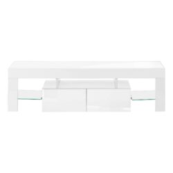 TV Stand, Console, Media Entertainment Center, Storage Cabinet, Glossy Contemporary & Modern - White