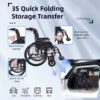 Premium Nursing Folding Wheelchair Frame Double Brakes Adjustable Seat Belt & Breathable Cushion Safe Comfortable Ride With Anti Backflip & Stability Features - Black / Gray - Image 8