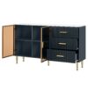 Modern Sideboard Buffet Cabinet Marble Sticker Tabletop And Amber-Yellow Tempered Glass Doors With Gold Metal Legs & Handles - Navy Blue - Image 8