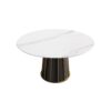 53.15" Modern Artificial Stone Round Panel Metal Iron Base Dining Table, Can Accommodate 6 People, (Not Including Chairs) - White / Black - Image 4