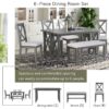 6 Piece Family Dining Room Set Solid Wood Space Saving Foldable Table And 4 Chairs With Bench - Gray - Image 8