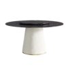 Modern Artificial Stone Round Plywood Base Dining Table, Can Accommodate 8 People Artificial Stone Turntable (Not Including Chairs) - Black / Beige - Image 4