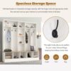 Wide Design Hall Tree With Storage Bench, Minimalist Shoe Cabinet With Cube Storage & Shelves, Multifunctional Coat Rack With 8 Hooks For Entryways, Mudroom - White - Image 7