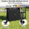 Outdoor Kitchen Island With Storage, Cooking Station, Grill Cart, Foldable Tabletop, And Bottle Opener - Dark Brown - Image 9