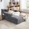 Chenille Interior Lazy Sofa Chaise Longue Armchair With 3 Pillows And Armrests - Gray - Image 2