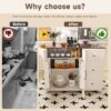 Kitchen Island Cart With Foldable Tabletop & Drop Leaf Mobile Breakfast Bar With Wood Top And Storage - White / Walnut - Image 7