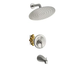10" Round Rain Shower Head System With Waterfall Tub Spout, Wall Mounted, Stainless Steel - Brushed Nickel