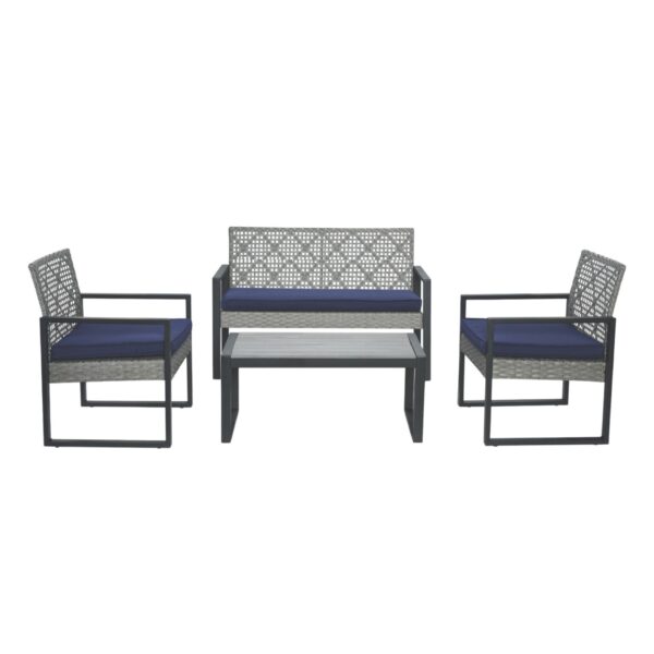 4 Piece Patio Furniture Set With Gray Acacia Wood Table Top - White