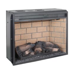 23" Infrared Quartz Heater Fireplace Insert -Woodlog Version With Brick - Antique Black